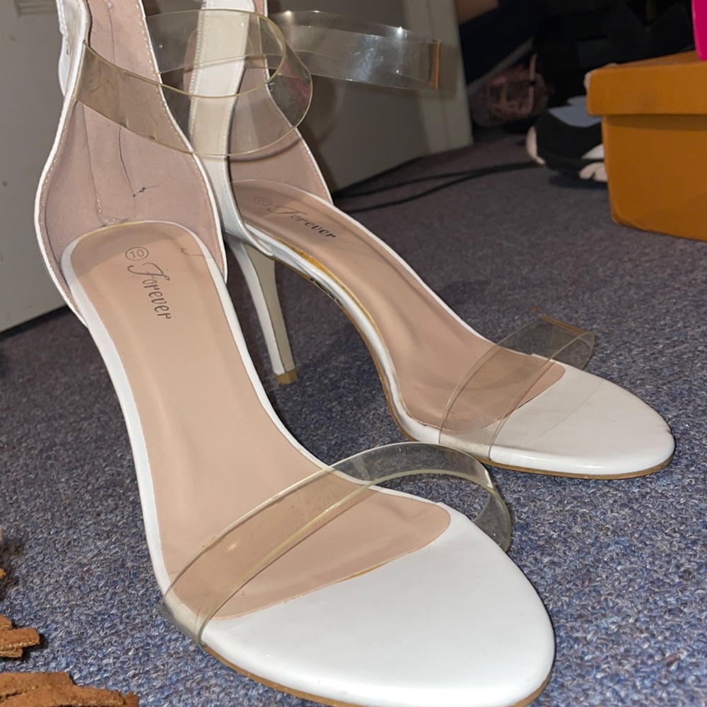 White open toe heels